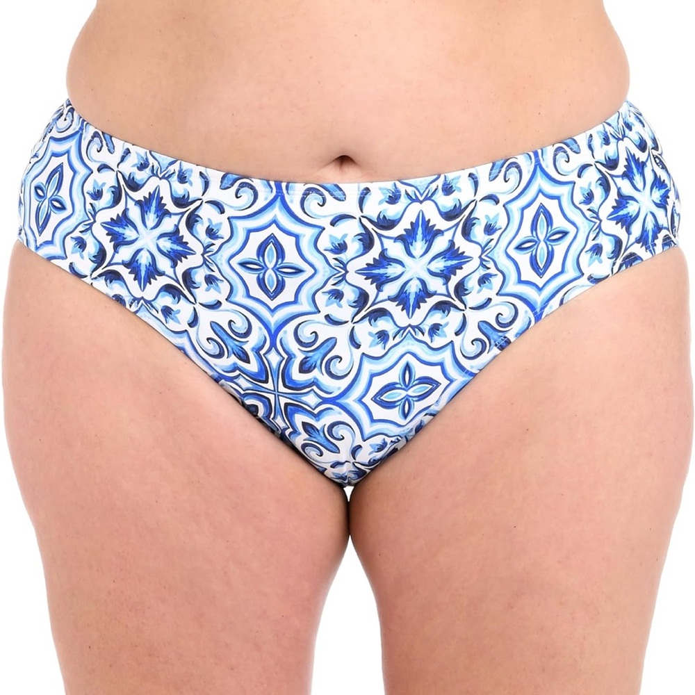 La Blanca Blue and White Tile Print Bikini Bottom size 22